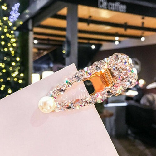 Elegant Crystal Rhinestone Barrettes Hair Clip Pearl Hairpin Headdress Women New
