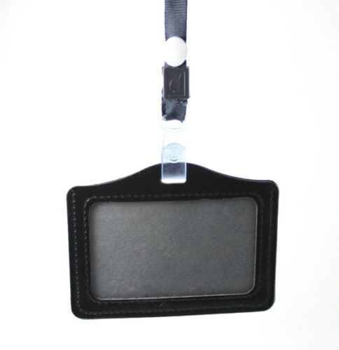 Multi color ID Badge Holder Leather Case and Lanyard Vertical & Horizontal 