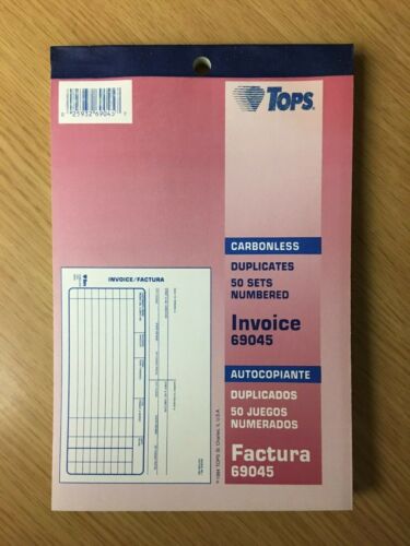 Tops® Sales Invoice Pad 50 Sets 45528 NEW Numbered Triplicates w// Carbon