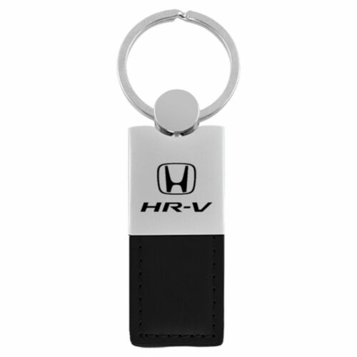 HRV Key Ring Black and Chrome Leather Rectangular Keychain