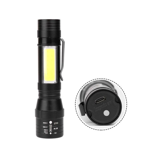 4 Modi USB wiederaufladbar Zoom T6+COB LED-Taschenlampe IP44 wasserdicht