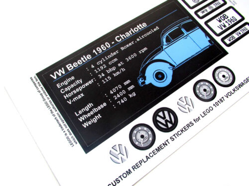 CUSTOM /'DIE CUT/' STICKERS for Lego 10187 VOLKSWAGEN BEETLE with BONUS EXTRA/'S!