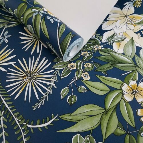 Brewster A Street Prints Full Bloom Navy Blue Floral Wallpaper Yellow Green Diy 