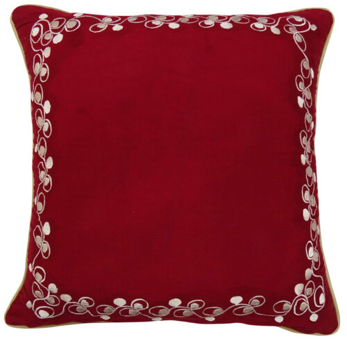 Floral Embroidered Square Cotton Cushion Cover Indian Throw Red Pillow Case 