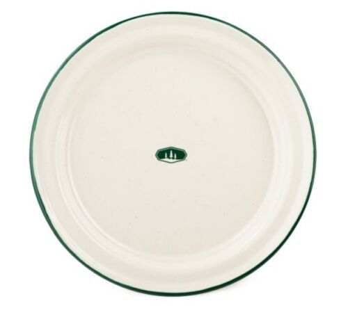 GSI Outdoors Dinner Plate Cream Green Rim Enamelware Camp Plate Set of 4-2nds