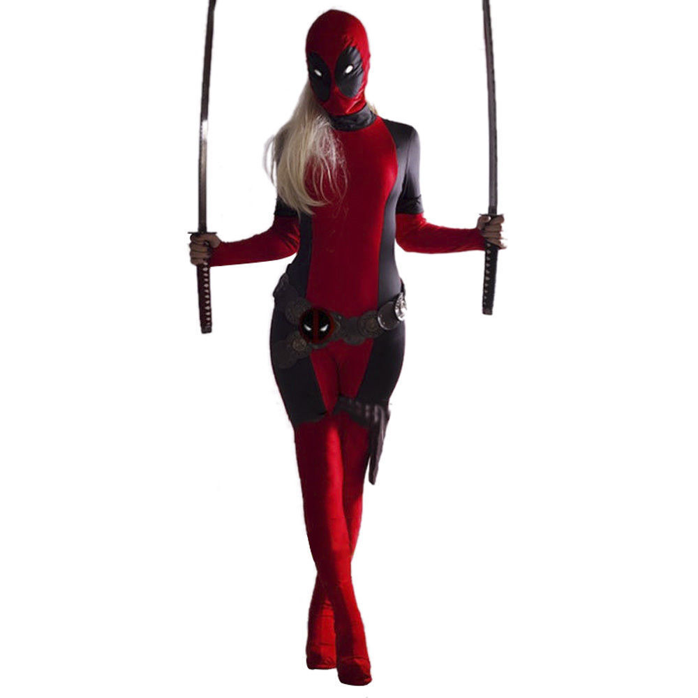 Deadpool Cool Lady Costume Spandex Adult Women Red Fullbody Superhero Cosplay