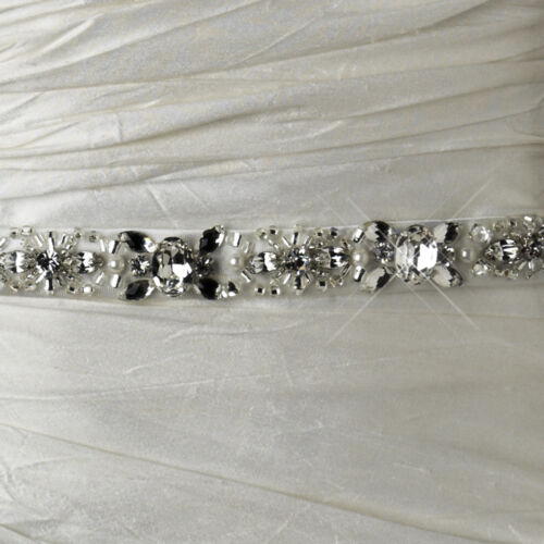 Pearl Rhinestone Crystal & Bugle Beaded Bridal Wedding Sash Belt White or Ivory 