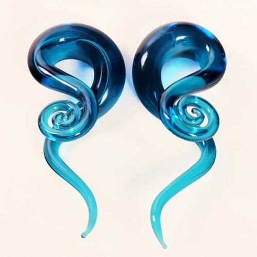 Pair Ear Tunnels-Spiral Hand Made Pyrex Glass Ear Tapers-Ear Plugs-Gauges Punk 