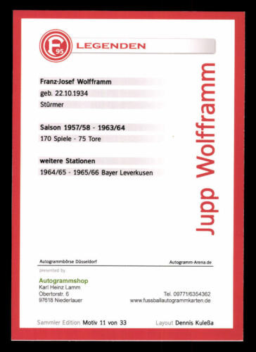 +2015 +A53802 Jupp Wolfram Autogrammkarte Foruna Düsseldorf Original Signiert