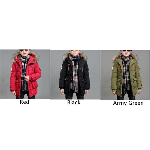 Winter Kids Boys Warm Hooded Coats Padded Quilted Puffer Overcoats Thick Jacket