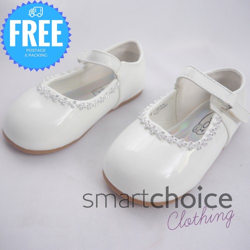 Baby Girls White Christening Shoes Wedding Baptism Special Occasion Shoes