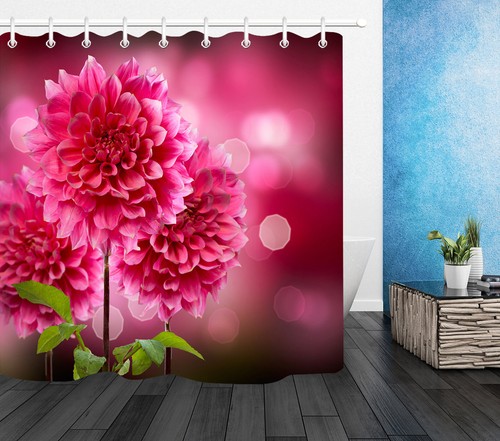 Bathroom Waterproof Polyester Fabric Shower Curtain Hooks Dahlia Autumn Flowers