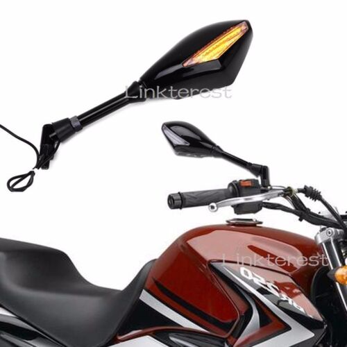 8MM 10MM ADAPTER BLACK MOTORCYCLE MIRRORS LED TURN SIGNAL INTEGRATED LIGHT USPS