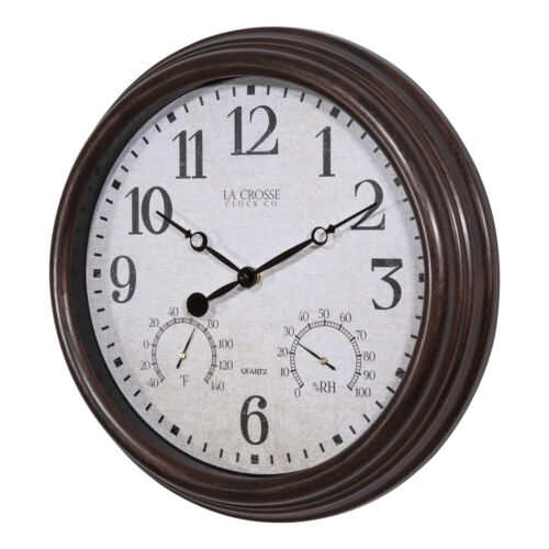 404-3015 La Crosse Clock Co 15" Indoor/Outdoor Wall Clock with Temp/Humidity 