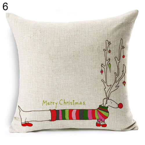 Christmas Dog Linen Cushion Cover Throw Pillow Case Sofa Bed Home Decor Healthy