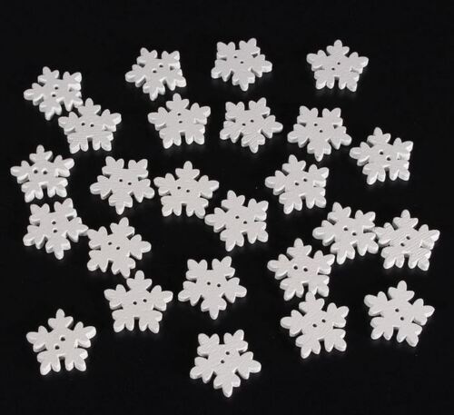50 x 25mm Wooden Snowflake Christmas Buttons 