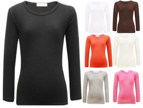 Girls Plain Top Kids Long Sleeve Tee T Shirt Stretch Fit Teen New Age 2-13 years