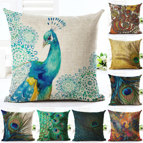 18/" Nordic Peacock Pillow Case Sofa Bedroom Home Decor Throw Linen Cushion Cover