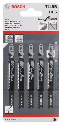 Bosch Jigsaw Blades T119B Basic for Wood Pack of 5-2608630037