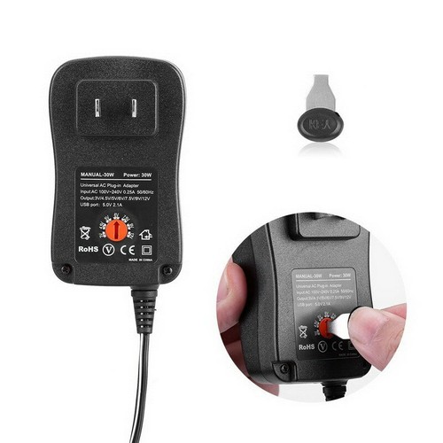 3V to 12V Adjustable 30W Universal Power Supply Adapter With Multiple DC Tips