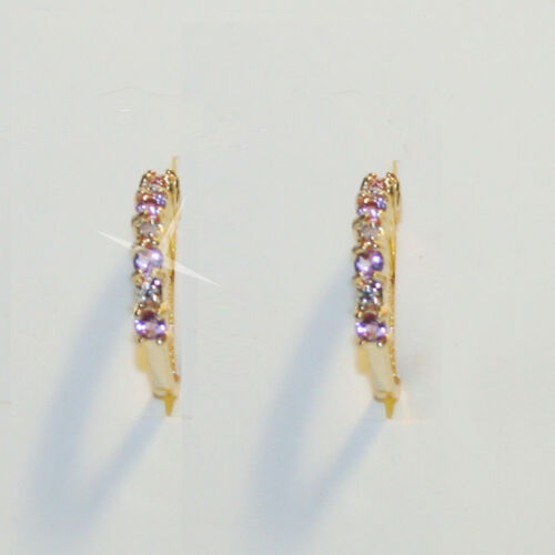 Genuine Amethyst Diamond Hoop Earrings 14K Yellow Gold Over 925 SS 18mm 