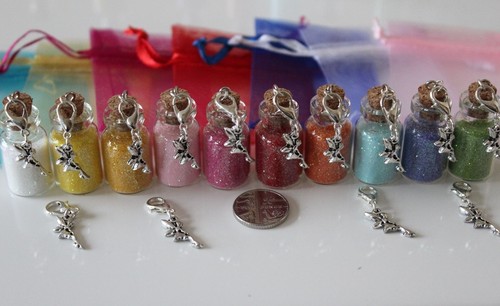 Small Bottles Fairy with Fairy on a Clasp /& Bag Elf Glitter Dust 28x16mm.