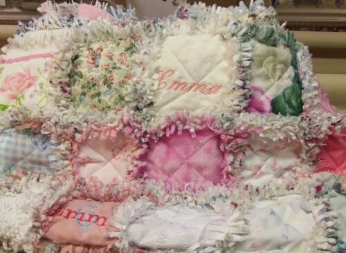 Handmade homemade Personalized Boy or Girl Baby Rag Quilt and Diaper Bag