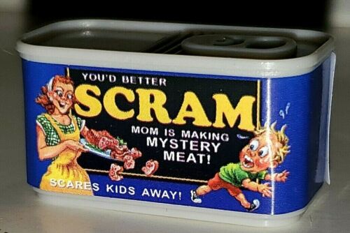 Details about  / WACKY PACKAGES MINIS 3D PUNY PRODUCTS TOPPS SCRAM MYSTERY MEAT CAN SPOOF FOOD