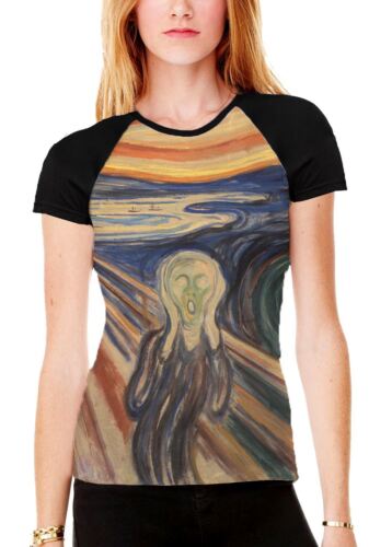 Edvard Munch the scream Women/'s all over Graphic Contrast Baseball T Shirt
