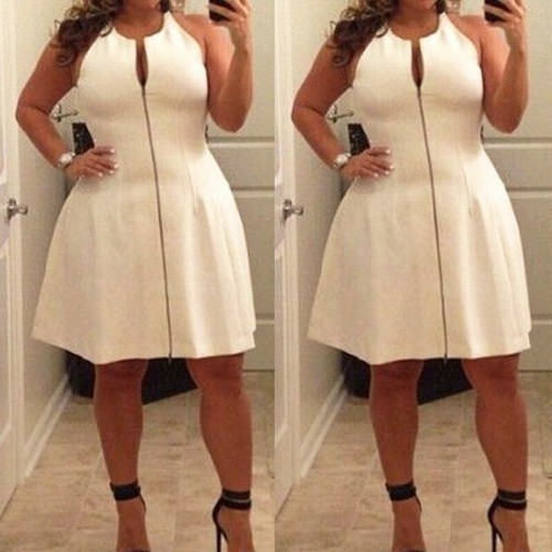 UK 14-26 Women Oversize Sleeveless Zip Up Cocktail Party Club Short Mini Dress