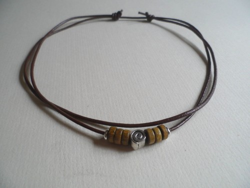 Brown Leather Tibetan Silver Spiral /& Wooden Design Surf Necklace