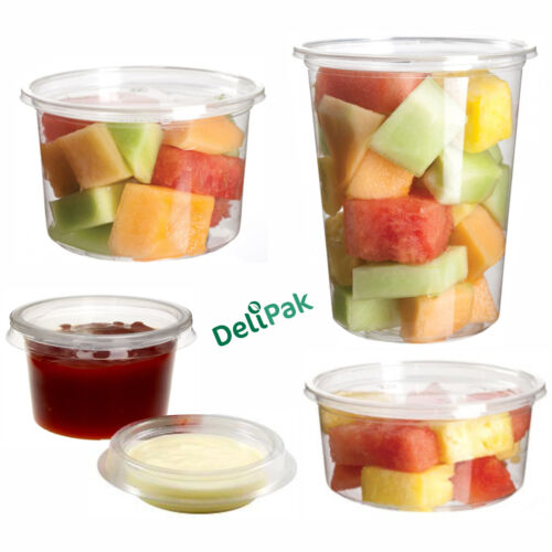 Round Food Containers Plastic Clear Storage Tubs with Deli Pots Sauce Disposable