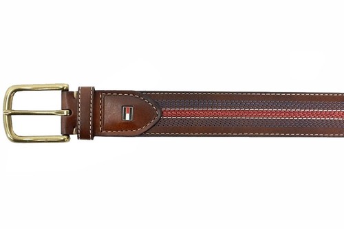 Tommy Hilfiger Homme Brown//Tan Center Stitch Ceinture en cuir