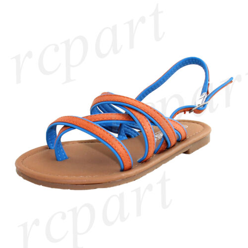New girl/'s kids buckle sandals orange blue color summer casual t strap open toe