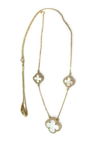 Alexa /& Tori Quatrefoil Clover Necklace Gold Plated 925 Silver Crystal MOP