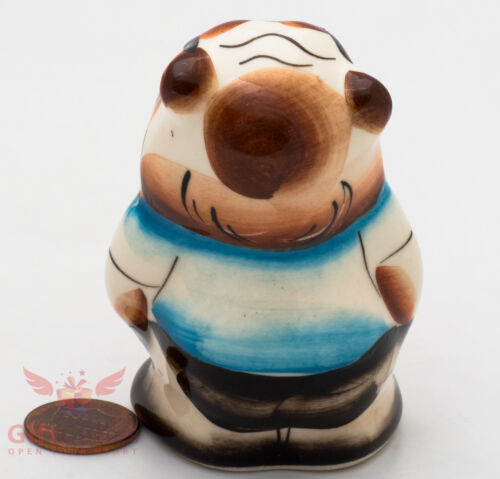 Porcelain Dog English Bulldog Figurine Seaman in sunglasses in Gzhel handmade