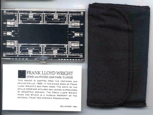 Business Card Case Frank Lloyd Wright Oak Park Design Silver Metal