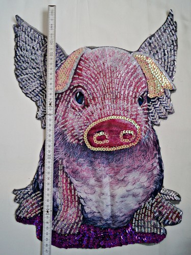 Schwein aus Stoff Pig Sticker Aufnäher mit Pailetten Engelsflügel Riesig DIY