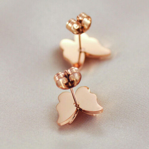 Fashion Women Girls Frosted Butterfly Rose Gold Stud Earrings Jewelry 6A 