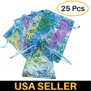 Coral Organza Gift Bags Jewelry Drawstring Bags Wedding Favors Mesh bag