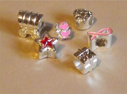 Silver Plated Charm for Charm Bracelets Star Carriage Hearts Pink Ribbon