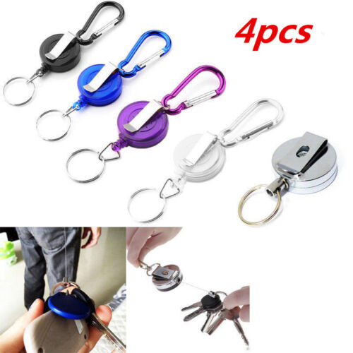 4X Recoil Extendable Nylon Wire 60cm Key Chain Ring Clip Pull Keyring Retracting 