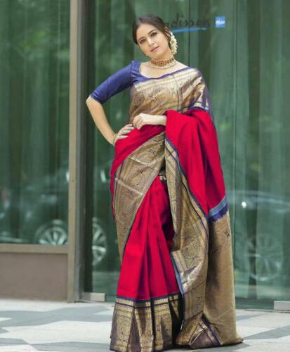 Soft Lichi Silk Saree Indian Bollywood Sari Blouse Silk Jacquard Wedding Wear
