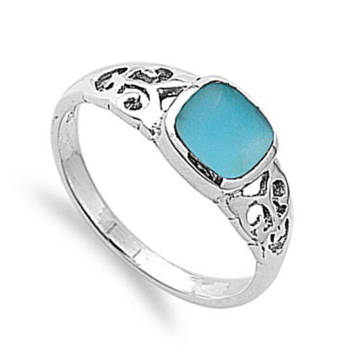 Details about  / Men Women 8mm Sterling Silver Square Turquoise Filigree Vintage Style Ring Band