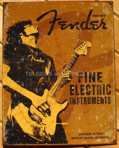 Fender Rock On TIN SIGN poster wall decor vtg heavy metal music guitar bar 1765