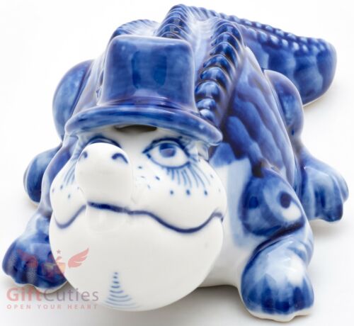 Crocodile Alligator Gzhel porcelain figurine souvenir handmade hand-painted
