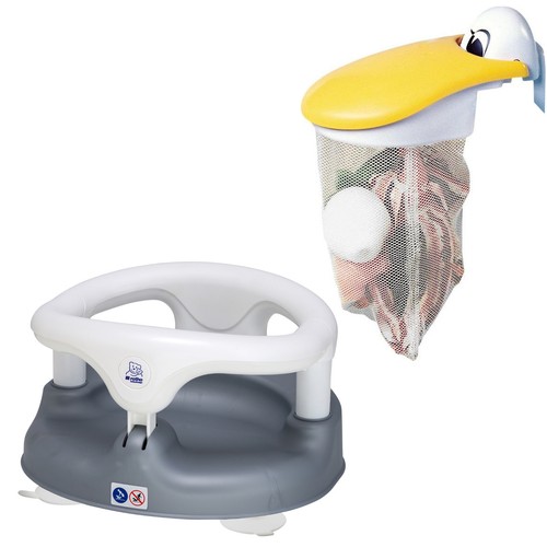 Rotho Baby Badesitz weiß-silbergrau mit Pelikan Spielzeugsammler TOP