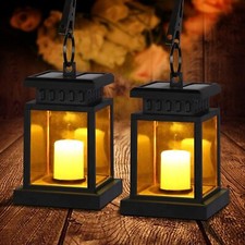 2x Waterproof LED Solar Powered Hanging Lantern Light Outdoor Garden Table Lamp