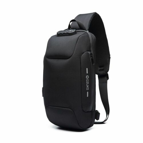 OZUKO Mens Anti-theft Lock Shoulder Chest Bag With USB Oxford Travel Backpack 