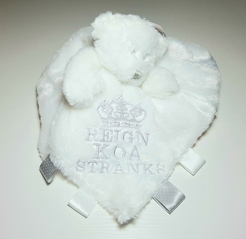 Personalised Baby Teddy bear Comforter Blankie// tag Blanket soft fluffy Gift toy